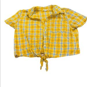 Plaid button up crop top size L